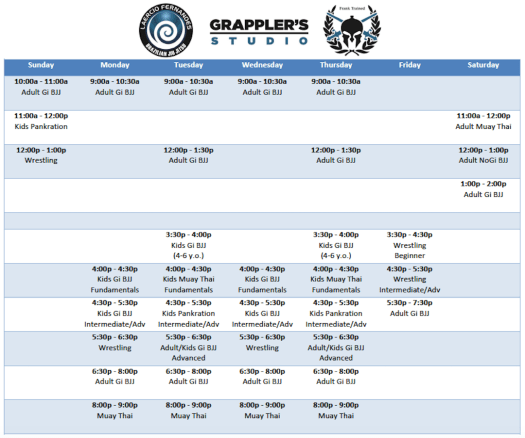 Grappler's Studio schedule picture